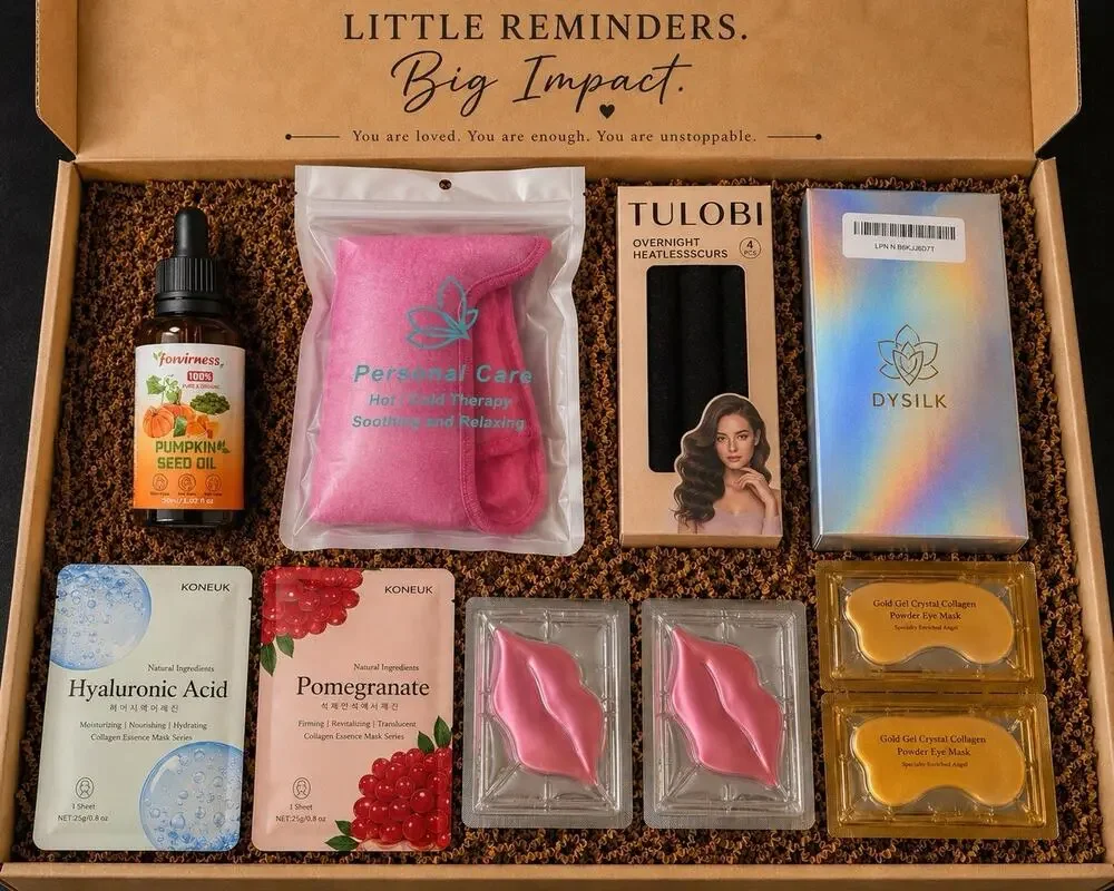 Self Care Beauty Gift Box Spa Set Heatless Curls Masks Eye Patches Lashes
